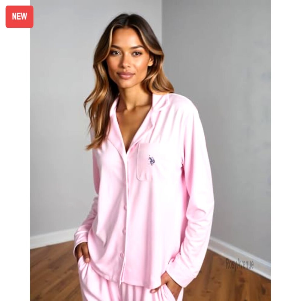 Women's Long Sleeve Button-Up Pajama Set with Pants, Soft Lounge Wear - Picture 6 of 8